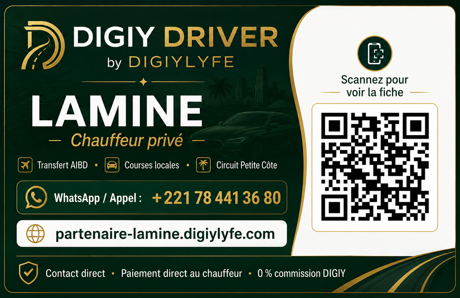 Carte de visite DIGIY DRIVER de Lamine avec QR vers sa fiche officielle
